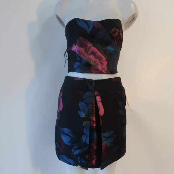 NWT Rachel Rachel Roy Black, Blue, Purple Floral Strapless Top & Skirt Set 0 - Picture 1 of 8